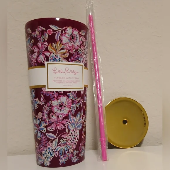 NWT Lilly Pulitzer Floral Tumbler With Straw - Picture 9 of 12